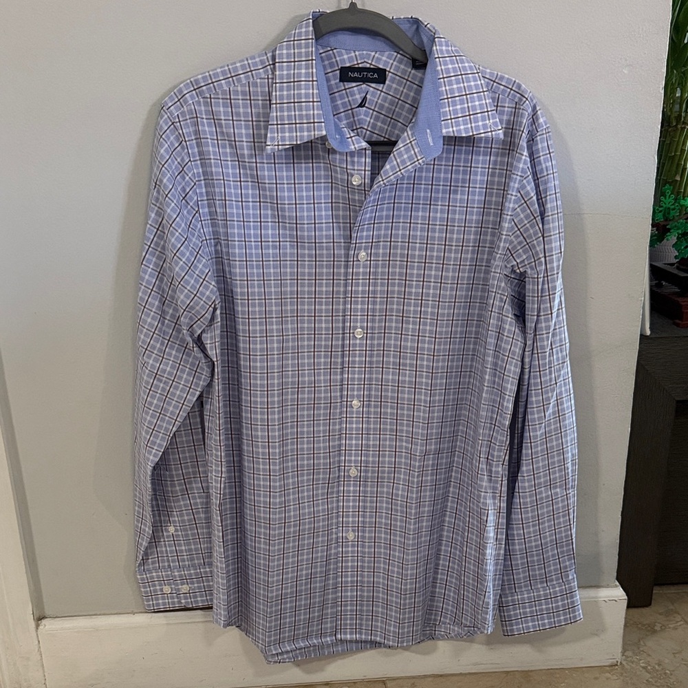 Nautica Men's Light Blue Checkered Shirt